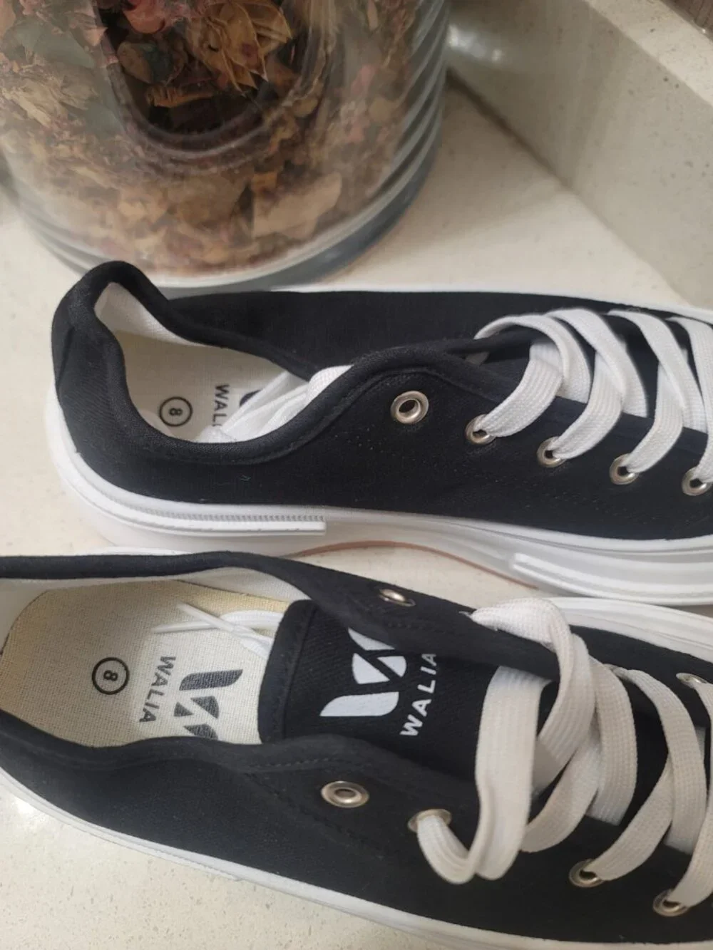 Walia Platform Canvas Sneakers with Chunky Sole Size 8 NEW Black/White